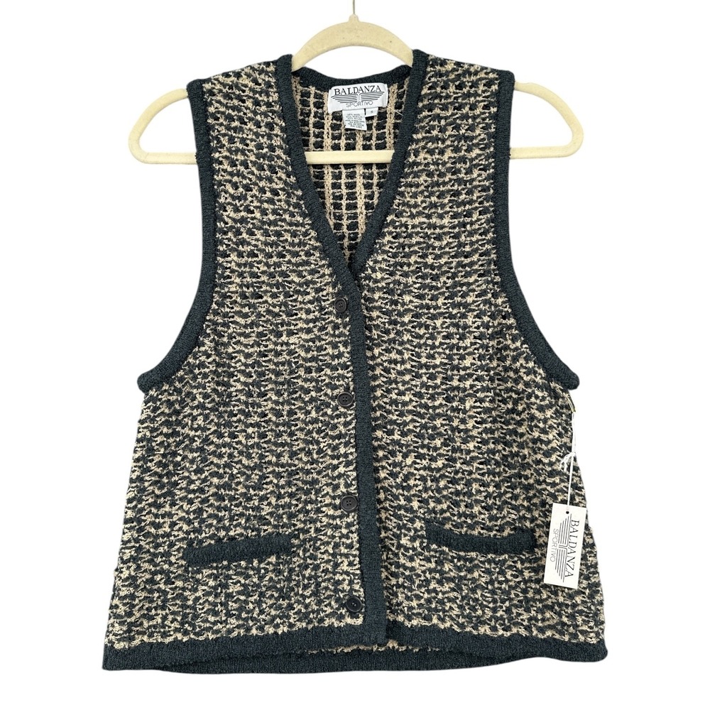 Baldanza Sportivo Knit Vest Women Small Wool Blend Gray Tan 852000